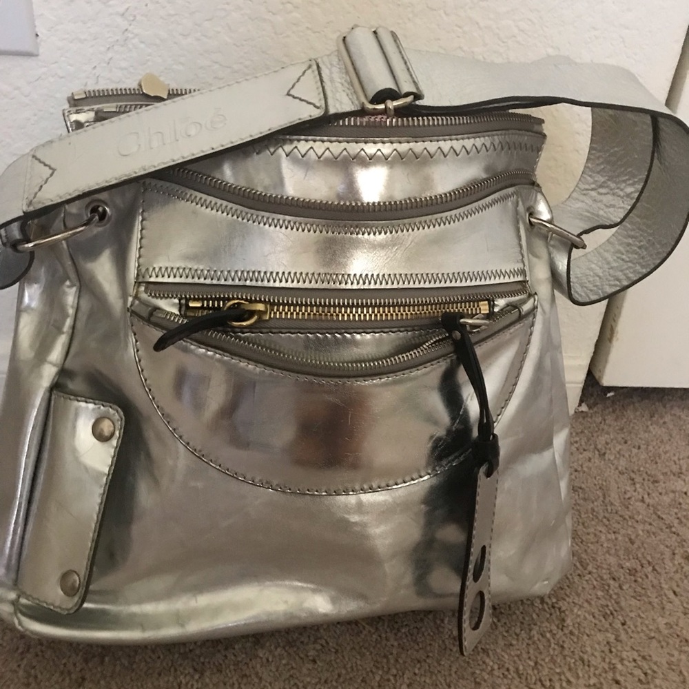 Silver satchel bag